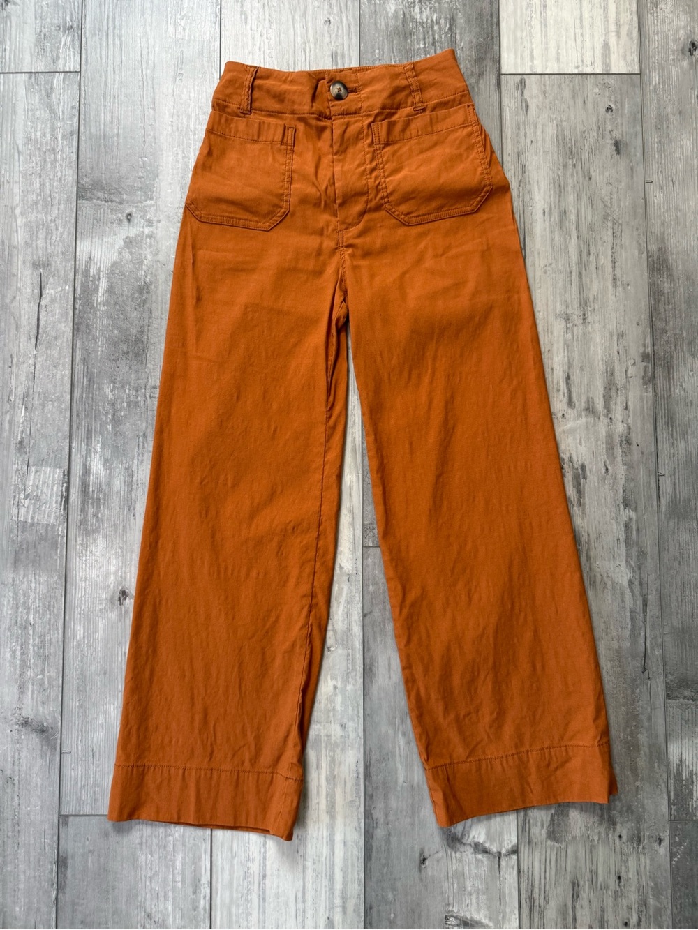 Anthropologie Maeve Colette Wide Leg Pants Rust Orange 25 Linen Blend